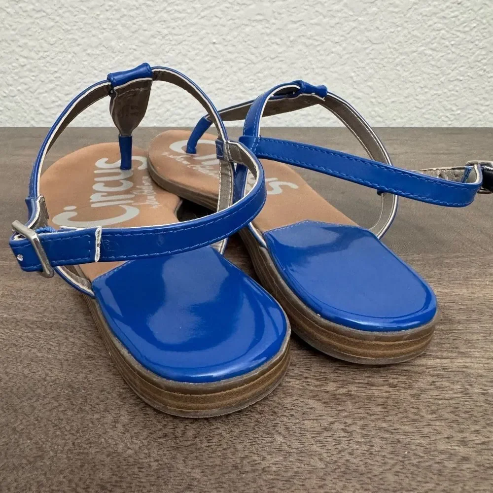 Sam Edelman Circus Bright Blue Patent Flat Thong Sandals 9